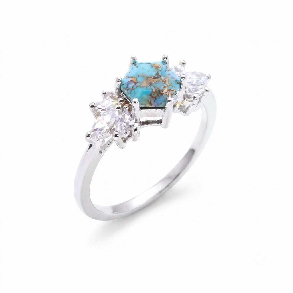 ✨ Bague Argent 925 Poinçon | 'Flocon d'Argent' – Turquoise Naturelle – Taille Réglable