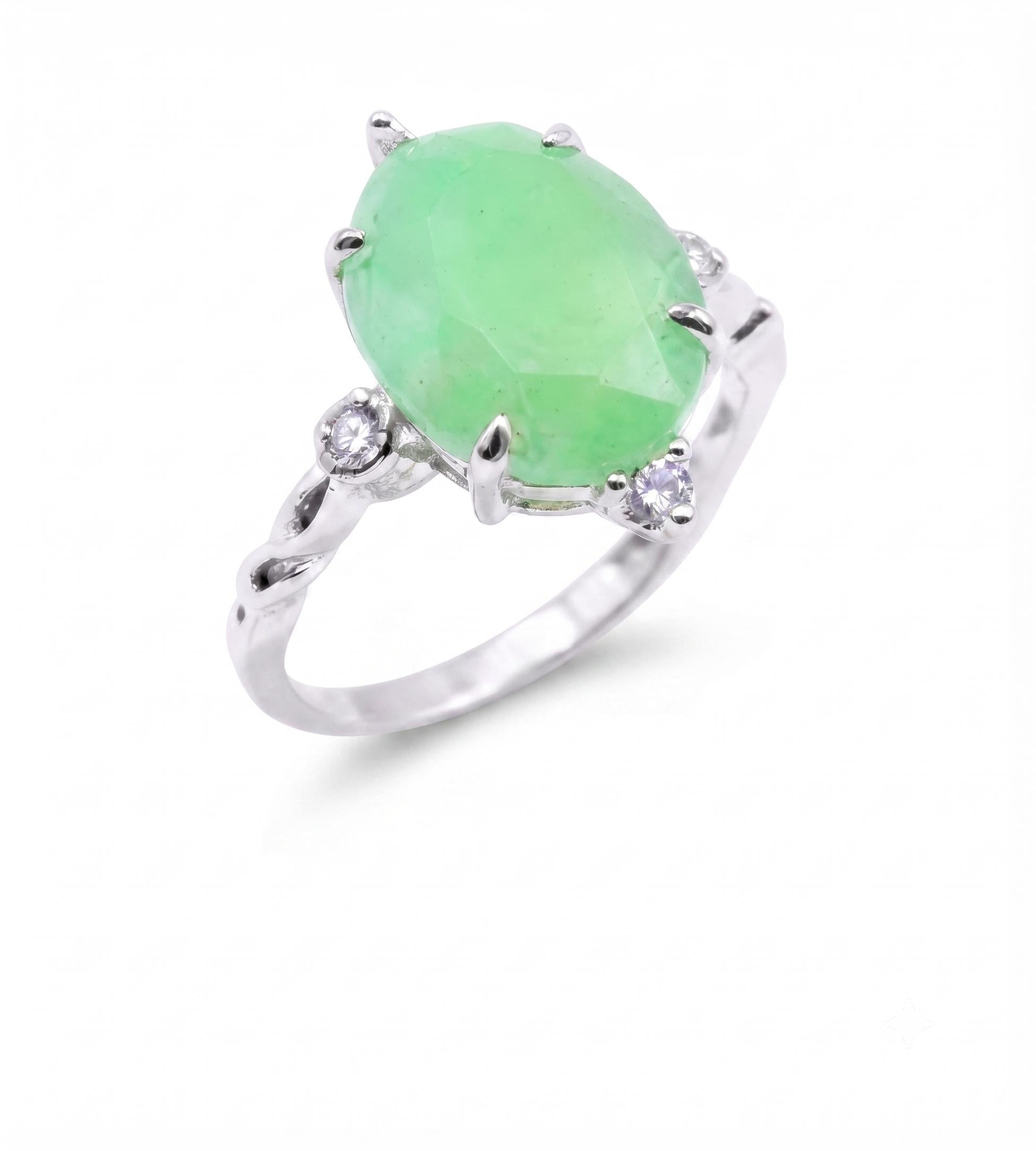 ✨ Bague Argent 925 Certifié Poinçon – Jade Vert Ovale Impérial | Taille Réglable