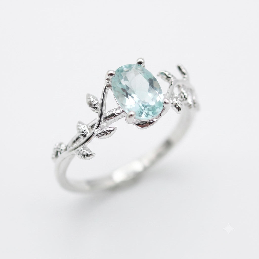 ✨ Bague Argent 925 Poinçon | 'Murmure de Laurier' – Aigue Marine Naturelle – Taille Réglable