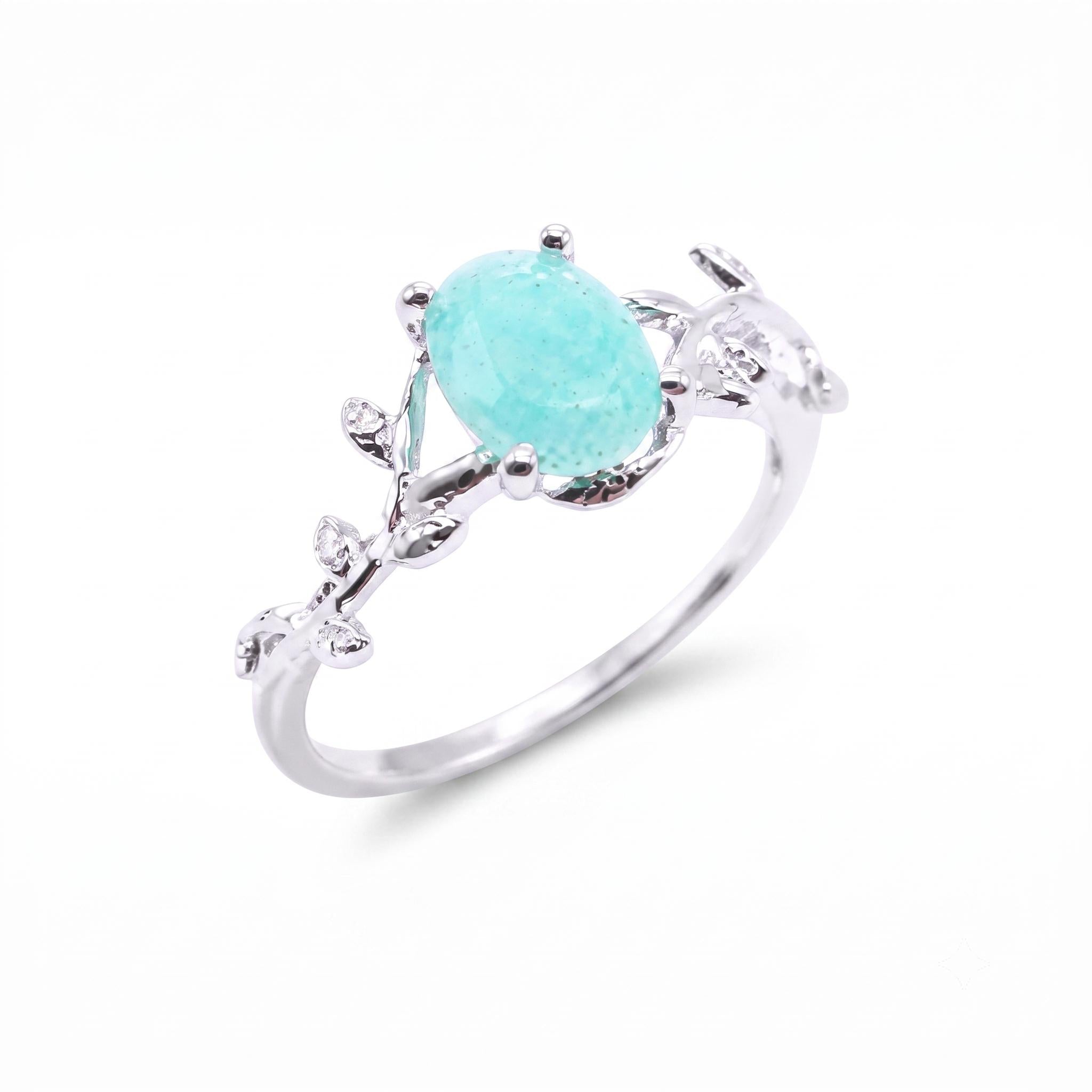 ✨ Bague 'Murmure de Laurier' – Amazonite Turquoise Apaisante | Argent 925 Certifié Poinçon | Réglable