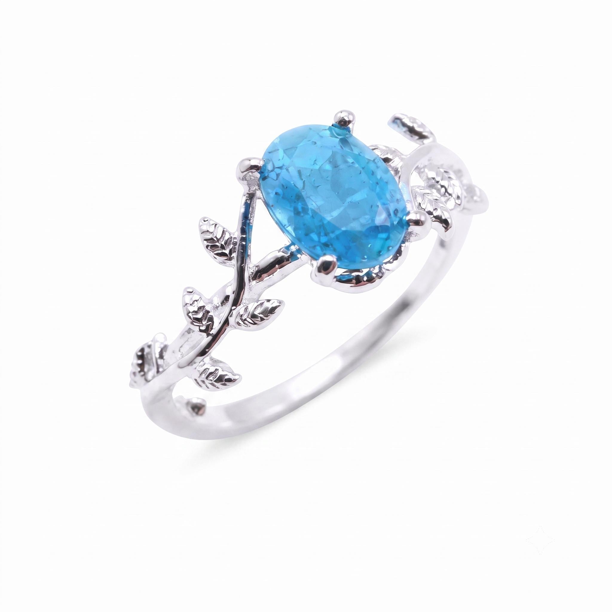 ✨ Bague 'Murmure de Laurier' – Apatite Bleu Abyssal | Argent 925 Certifié Poinçon | Réglable