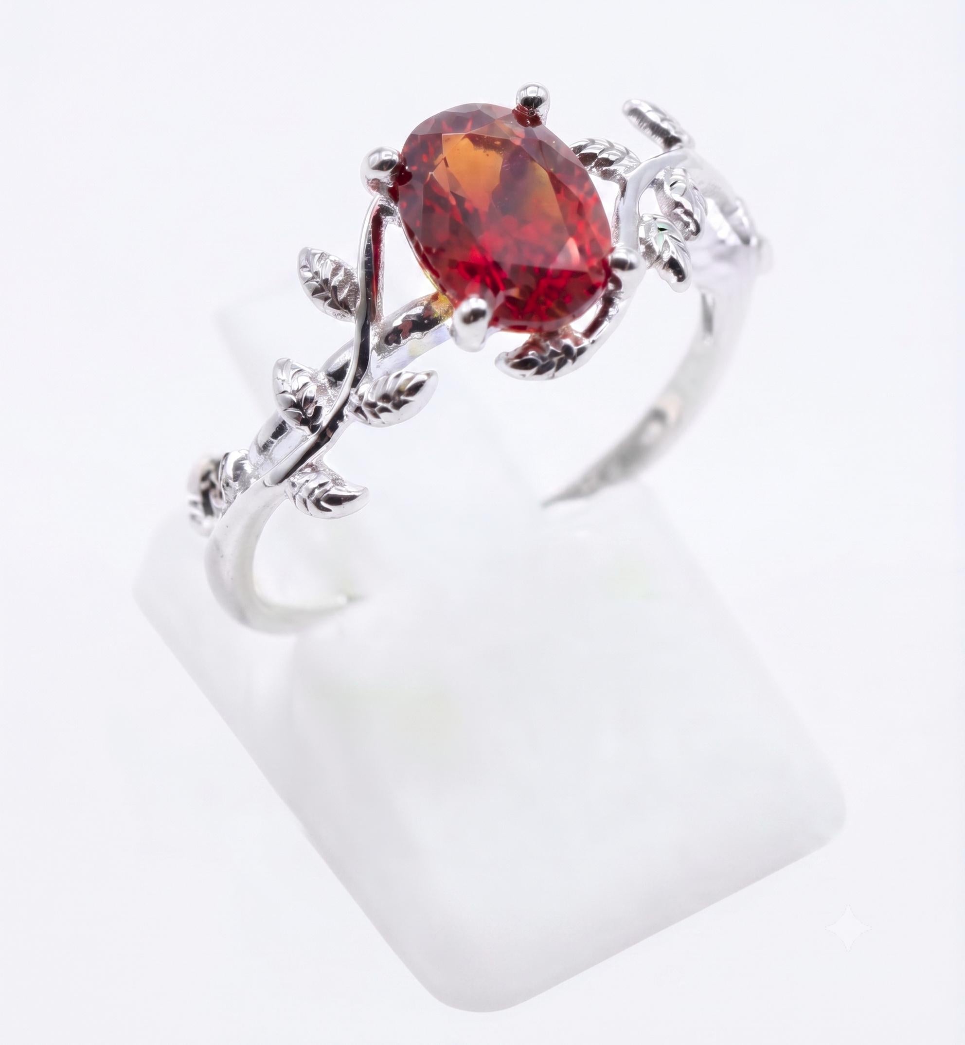 ✨ Bague Laurier & Grenat – Argent 925 Poinçon | Pierre de Passion, d’Amour & Vitalité