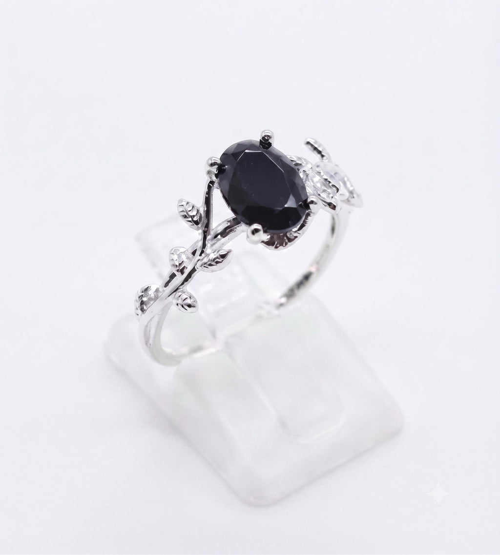 ✨ Bague Laurier & Onyx Noir – Argent 925 Poinçon | Pierre de Protection & Élégance