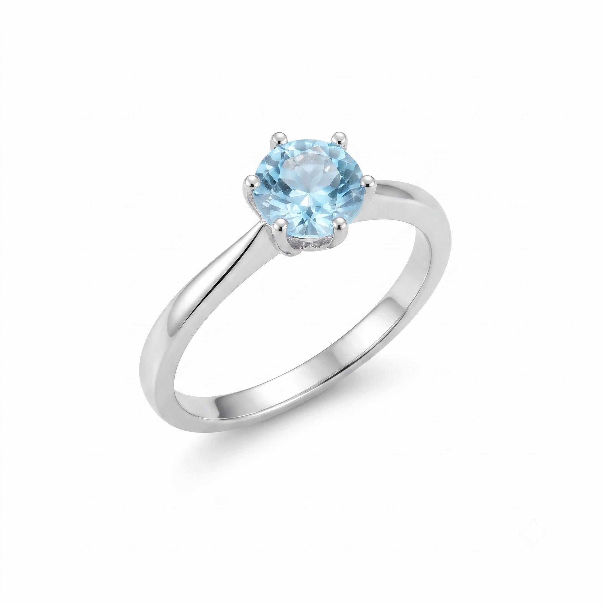 ✨ Bague Argent 925 Poinçon | 'Rond Sublime' – Aigue Marine Naturelle – Taille Réglable