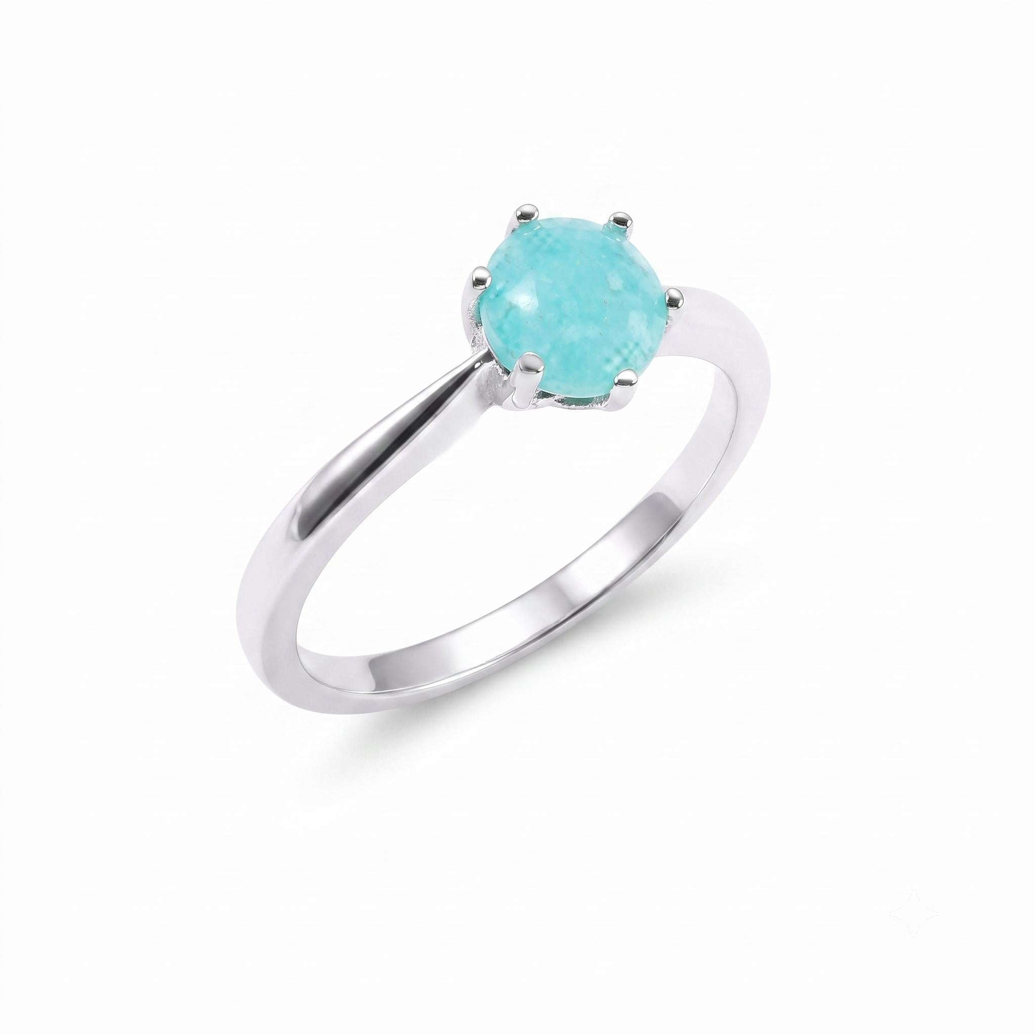 ✨ Bague Argent 925 Poinçon | 'Rond Sublime' – Amazonite Naturelle – Taille Réglable