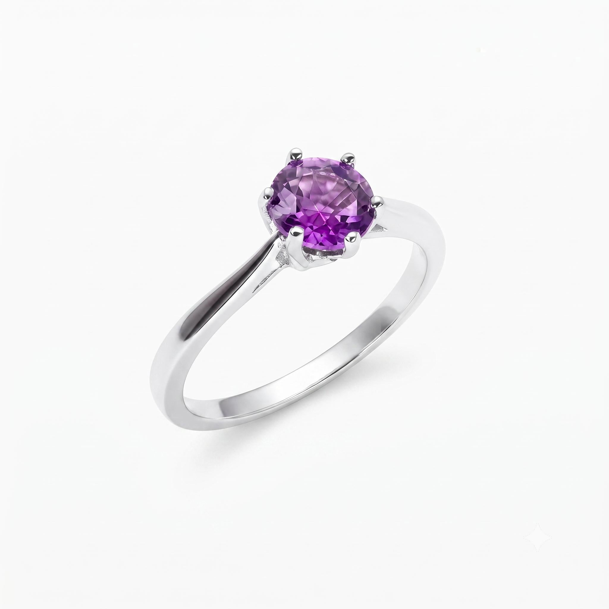 ✨ Bague Argent 925 Poinçon | 'Rond Sublime' – Améthyste Naturelle Violette – Taille Réglable