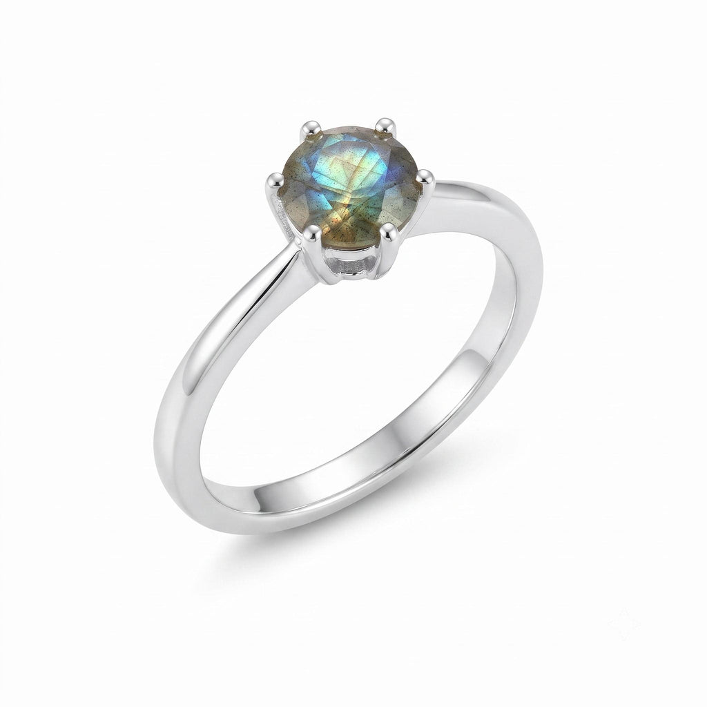 ✨ Bague Argent 925 Poinçon | 'Rond Sublime' – Labradorite Naturelle – Taille Réglable