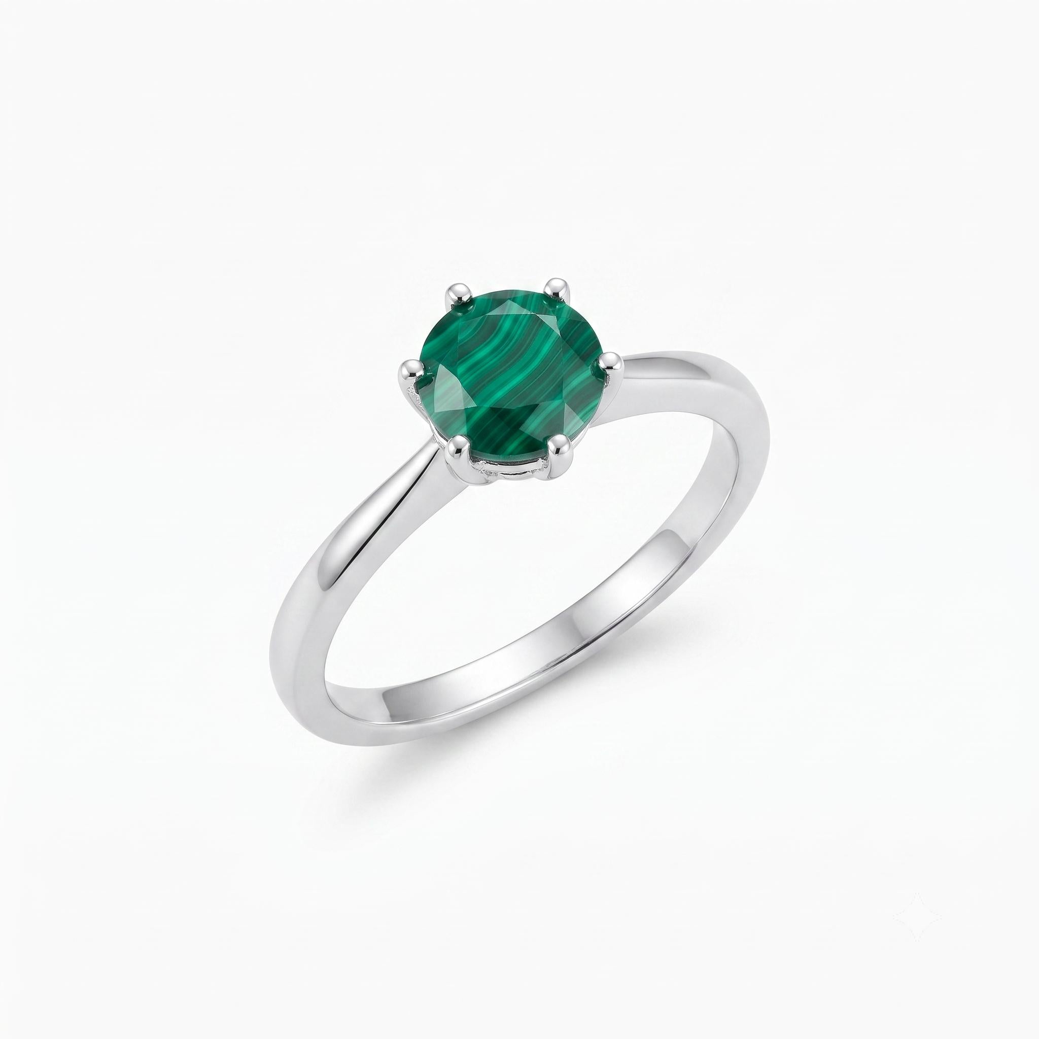 ✨ Bague Argent 925 Poinçon | 'Rond Sublime' – Malachite Naturelle – Taille Réglable
