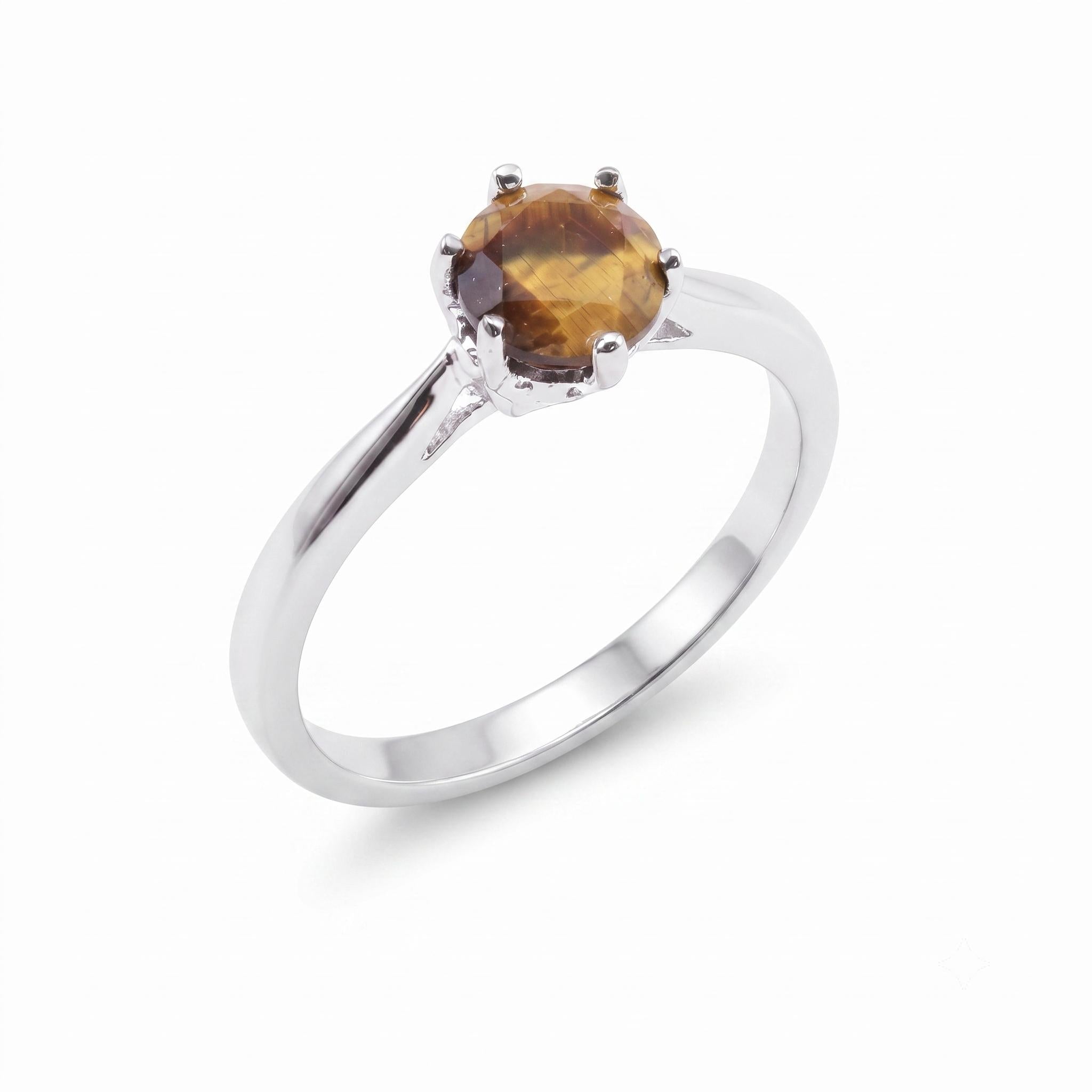 ✨ Bague Argent 925 Poinçon | 'Rond Sublime' – Œil de Tigre Naturel – Taille Réglable