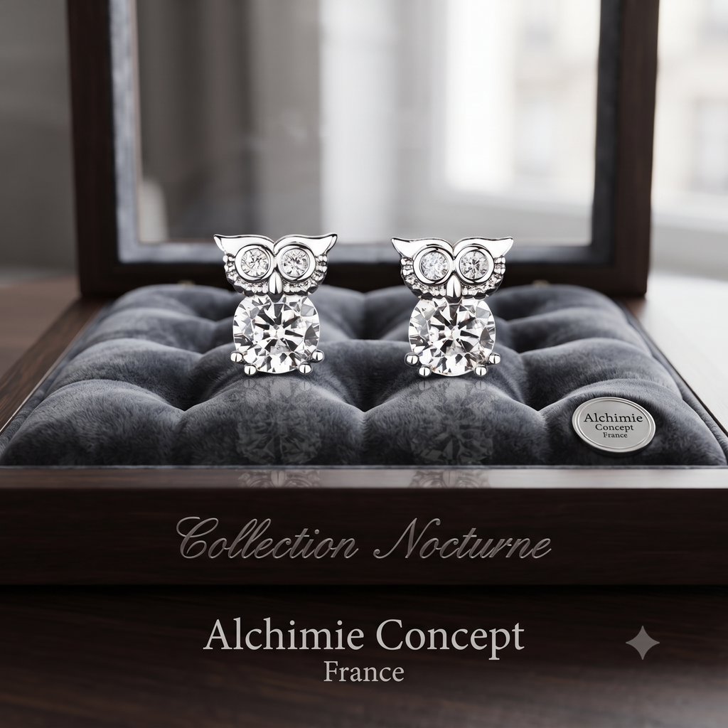 Boucles d'Oreilles Chouette – Argent 925 & Zirconium | Sagesse, Raffinement & Style Unique