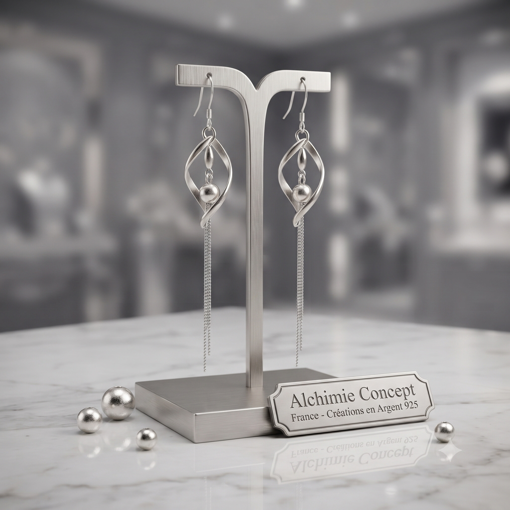 Boucles d'Oreilles Argent 925 Lise | Zirconium | Certifiées Poinçon | Longues Tombantes Femme Luxe