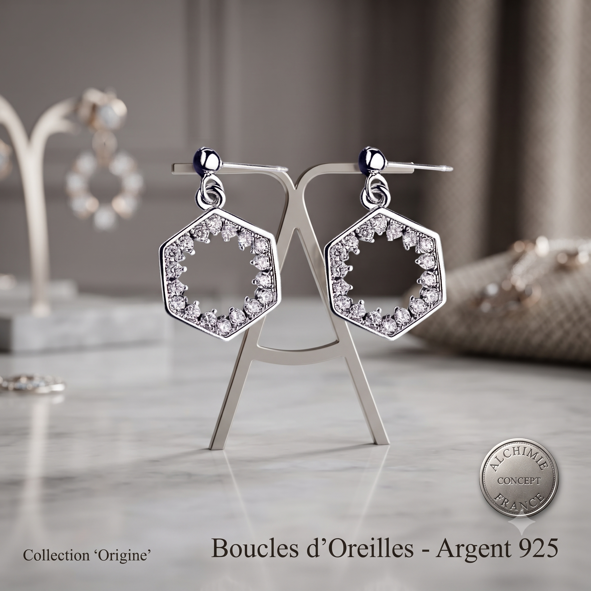 Boucles d'Oreilles Céline – Argent 925 Pur & Zirconium | Luxe, Sophistication & Élégance Intemporelle