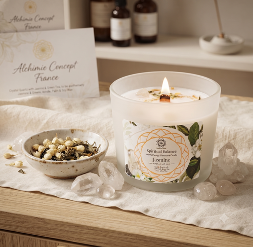 * Bougie Green Tree Équilibre Spirituel | Cristal de Roche & Jasmin | Méditation & Bien-être 256g