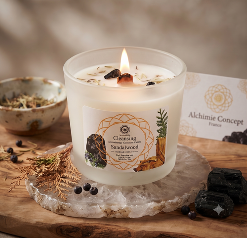 * Bougie Green Tree Nettoyage | Tourmaline Noire & Santal | Protection & Purification Énergétique 256g