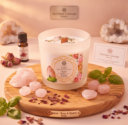 * Bougie Green Tree Amour | Quartz Rose & Rose | Guérison du Cœur & Amour de Soi 256g