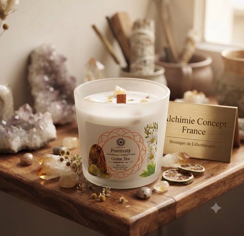 * Bougie Green Tree Positivité | Citrine & Thé Vert | Joie, Confiance & Énergie Solaire 256g