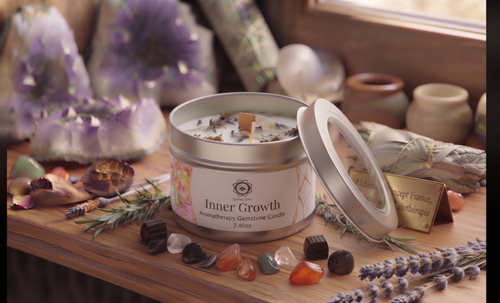 * Bougie Green Tree Croissance Intérieure | Pierre de Lune & Menthe | Épanouissement & Méditation 70g