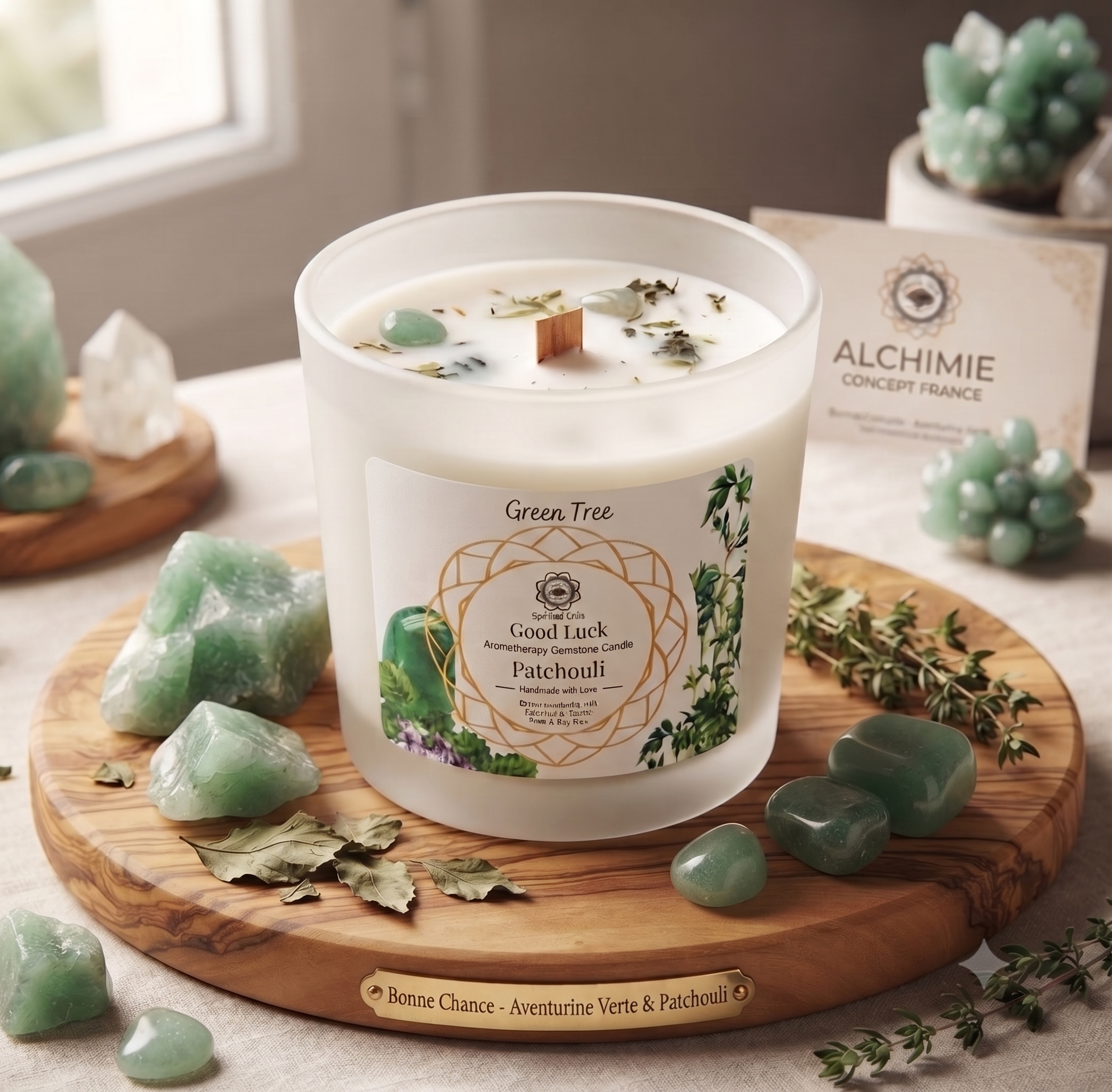 Bougie Green Tree Bonne Chance | Aventurine Verte & Patchouli | Prospérité & Abondance 256g