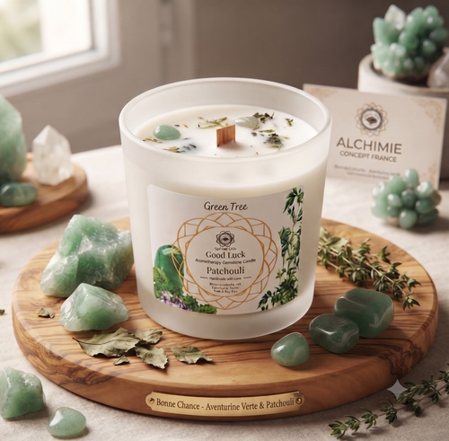 * Bougie Green Tree Bonne Chance | Aventurine Verte & Patchouli | Prospérité & Abondance 256g