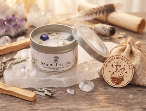 * Bougie Green Tree Guérison Spirituelle | Lapis Lazuli & Agua Florida | Troisième Œil & Chamanisme 70g