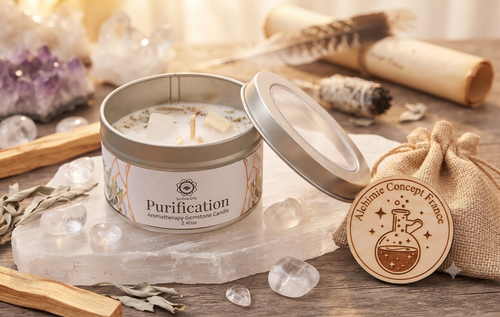 * Bougie Green Tree Purification | Sélénite & Sauge Blanche | Cleansing Énergétique & Protection 70g