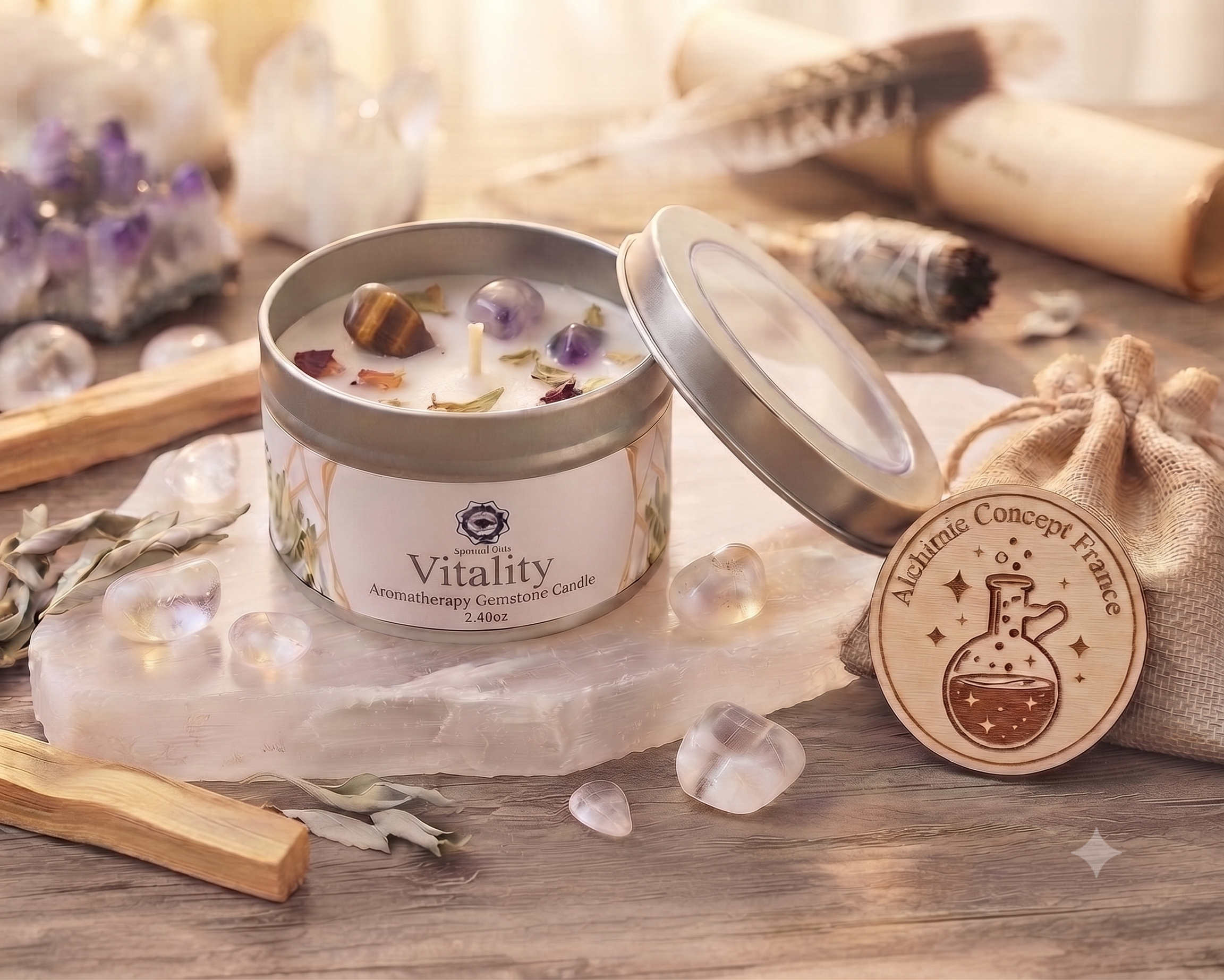 Bougie Green Tree Vitalité | Œil de Tigre & Gingembre Doux | Courage, Motivation & Énergie 70g