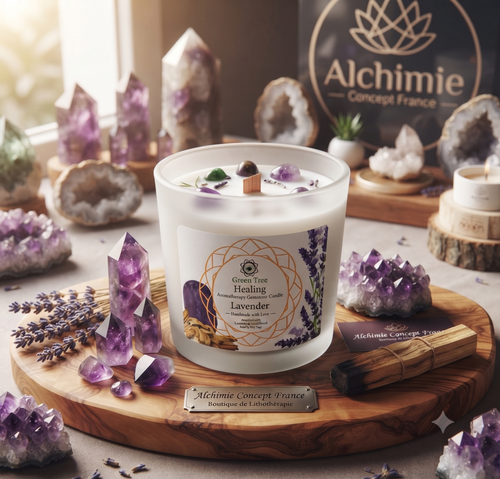 * Bougie Green Tree Guérison | Améthyste & Lavande | Protection Spirituelle & Relaxation 256g