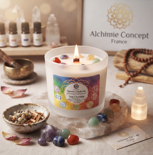 * Bougie Green Tree 7 Chakras | Nag Champa Santal | Rééquilibrage Énergétique & Méditation 256g