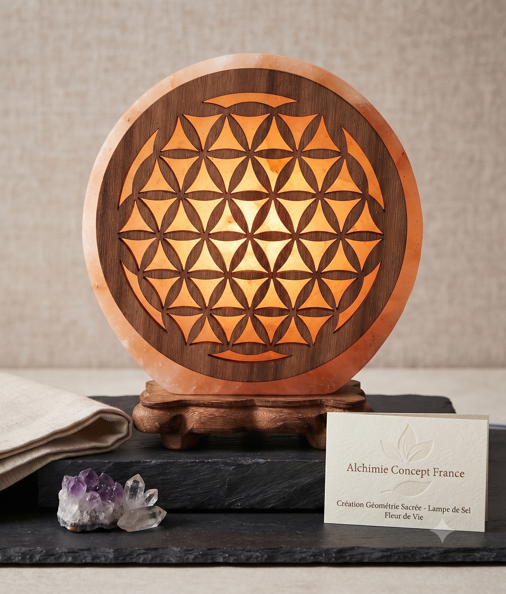 ✨ Lampe de Sel Fleur de Vie Bis 5 kg – Motif Sacré Alternatif, Harmonie & Énergie Himalaya