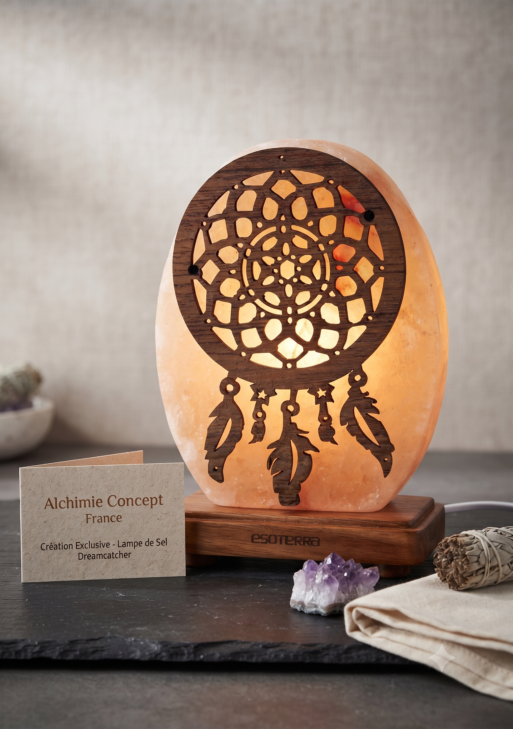 ✨ Lampe de Sel Attrape-Rêves Ovale 5 kg – Sommeil Réparateur, Protection & Lumière Ambrée Himalaya