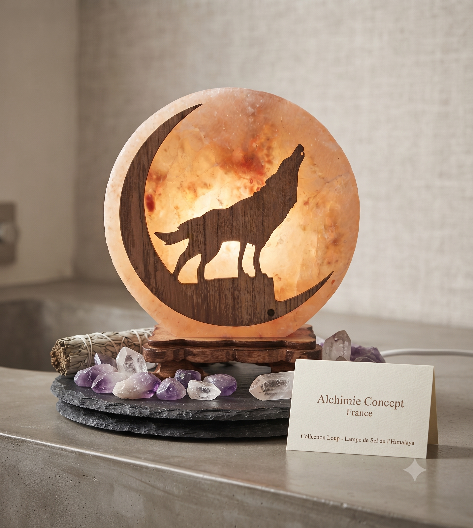 ✨ Lampe de Sel Loup 5 kg – Animal Totem Himalaya | Force, Intuition & Énergie Sauvage