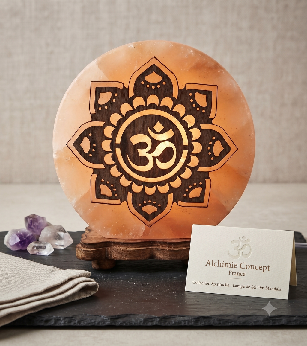 ✨ Lampe de Sel OM Soleil 5 kg – Double Symbole Sacré Himalaya | Vitalité, Yoga & Éveil Solaire