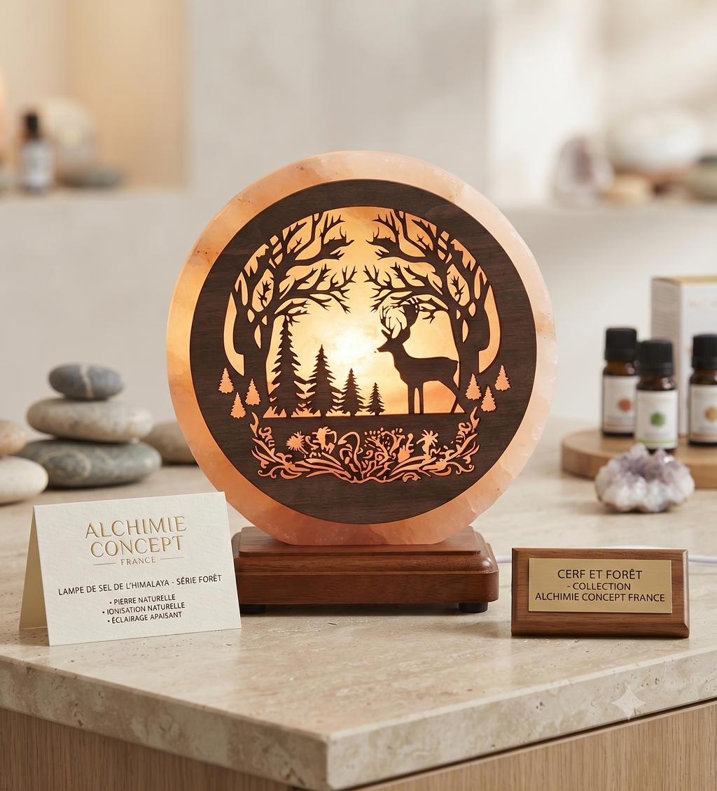 ✨ Lampe de Sel Cerf en Forêt 5 kg – Nature Sauvage, Lumière Ambrée & Purification Himalaya
