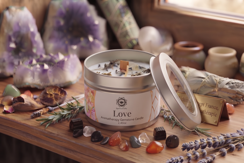 * Bougie Green Tree Amour | Quartz Rose & Rose | Amour de Soi & Guérison Émotionnelle 70g