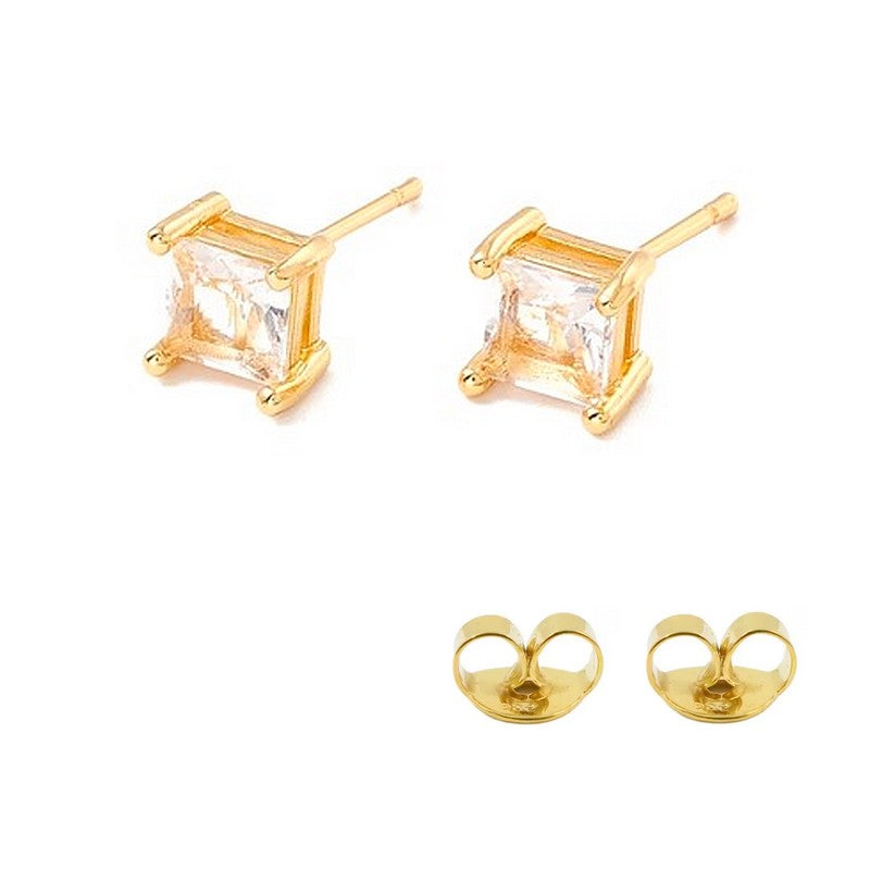 Puces d'Oreilles Carré Zircon CZ 5mm – Plaqué Or | 6 Coloris