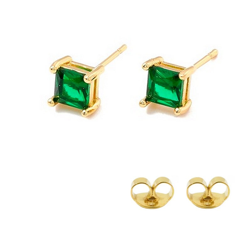 Puces d'Oreilles Carré Zircon CZ 5mm – Plaqué Or | 6 Coloris