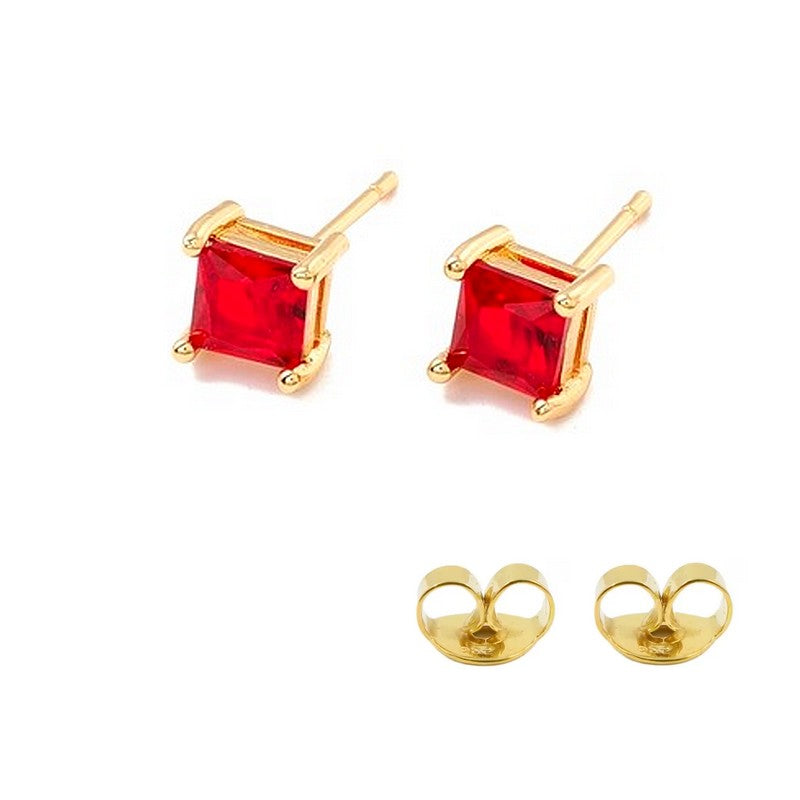 Puces d'Oreilles Carré Zircon CZ 5mm – Plaqué Or | 6 Coloris