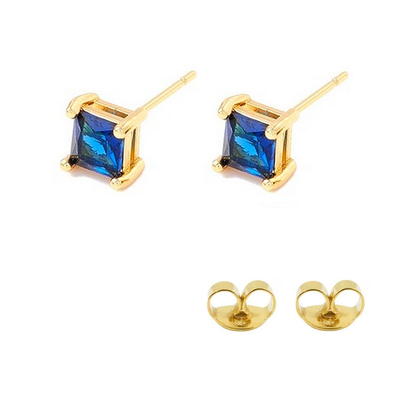 Puces d'Oreilles Carré Zircon CZ 5mm – Plaqué Or | 6 Coloris