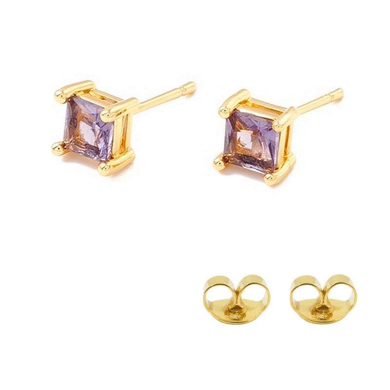 Puces d'Oreilles Carré Zircon CZ 5mm – Plaqué Or | 6 Coloris
