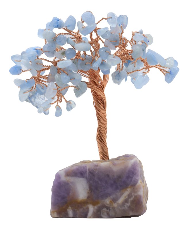 Arbre du Bonheur Aigue Marine base Améthyste 14cm
