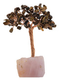Arbre du Bonheur Œil de Tigre & Base Quartz Rose 14cm