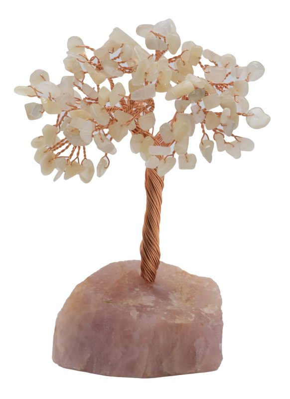 Arbre du Bonheur Pierre de Lune & Base Quartz Rose 14cm