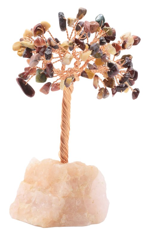 Arbre du Bonheur Jaspe Mokaïte & Base Quartz Rose 14cm
