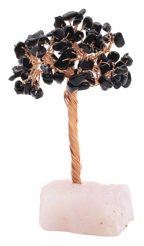 Arbre du Bonheur Obsidienne Noire & Base Quartz Rose 14cm