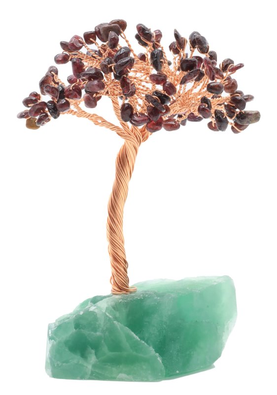 Arbre du Bonheur Grenat – Base Fluorite 14 cm