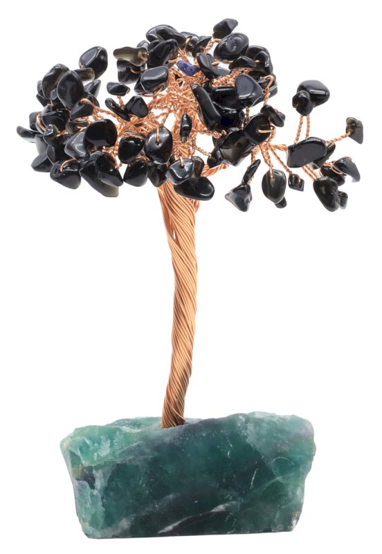 Arbre du Bonheur Obsidienne Noire – Base Fluorite 14 cm