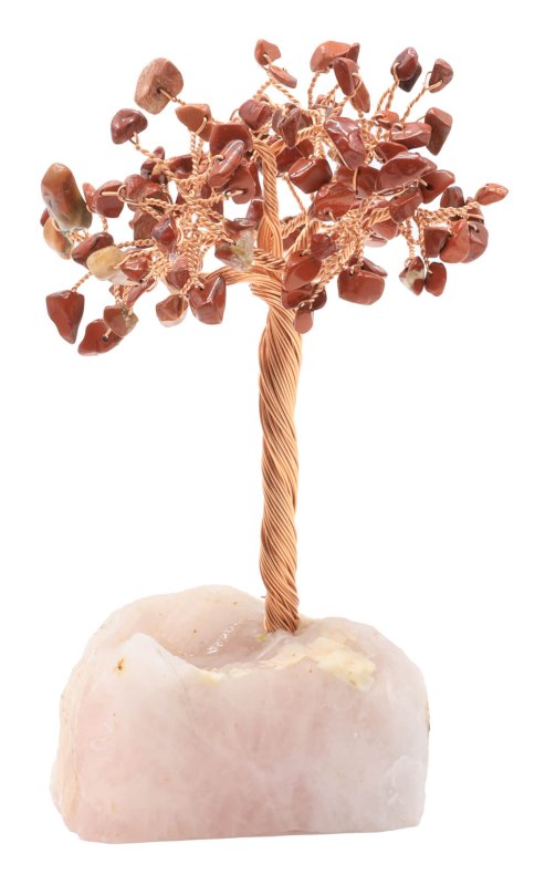 Arbre du Bonheur Jaspe Rouge & Base Quartz Rose 14cm