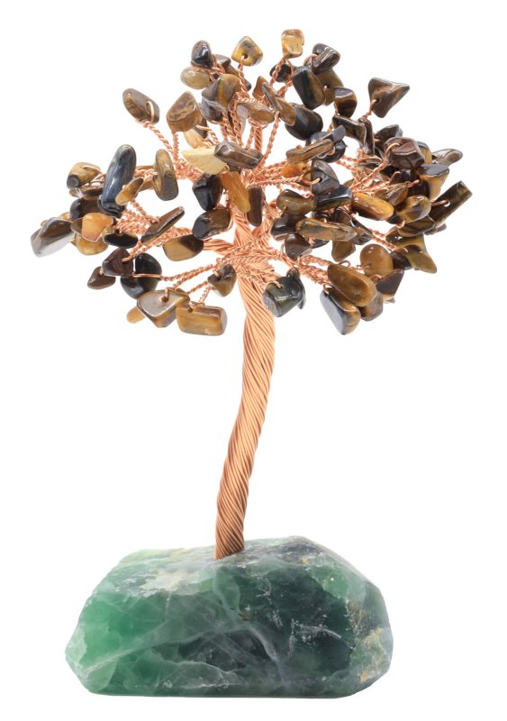 Arbre du Bonheur Œil de Tigre – Base Fluorite 14 cm
