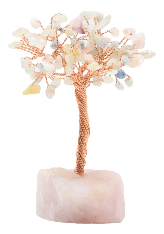 Arbre du Bonheur Morganite & Base Quartz Rose 14cm
