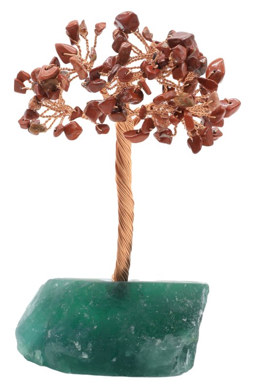 Arbre du Bonheur Jaspe Rouge – Base Fluorite 14 cm